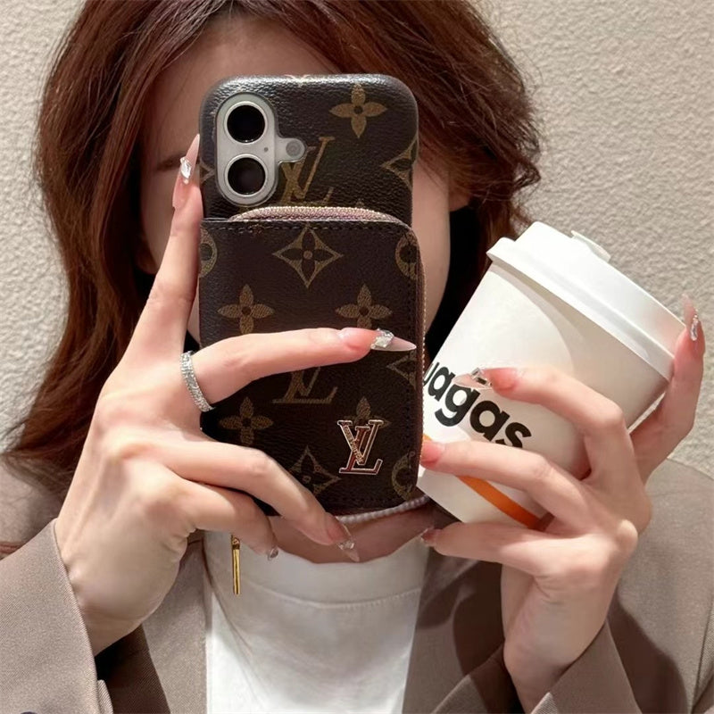 Louis Vuitton-inspired monogram leather iPhone case with card holder