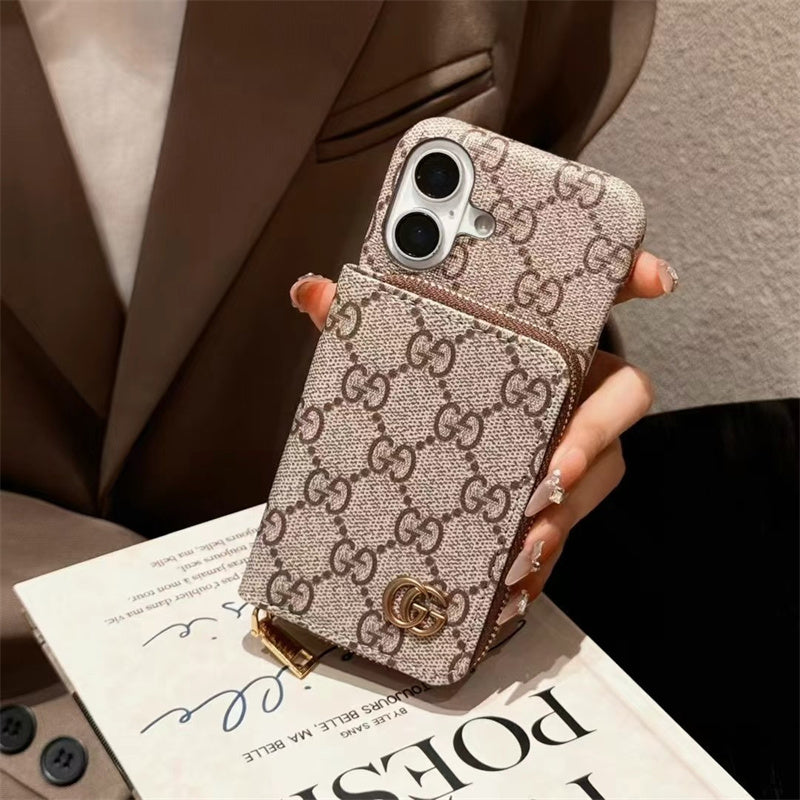 Louis Vuitton-inspired monogram leather iPhone case with card holder