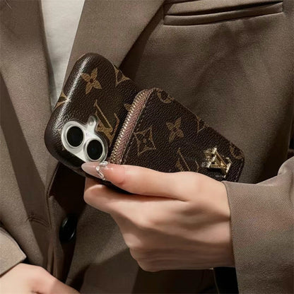 Louis Vuitton-inspired monogram leather iPhone case with card holder