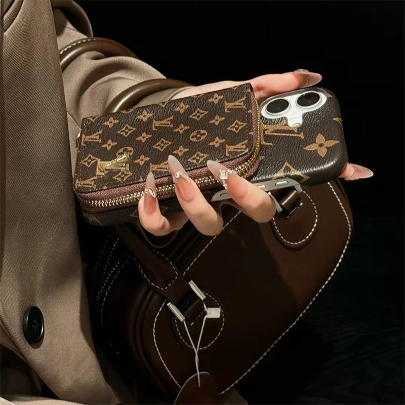 Louis Vuitton-inspired monogram leather iPhone case with card holder