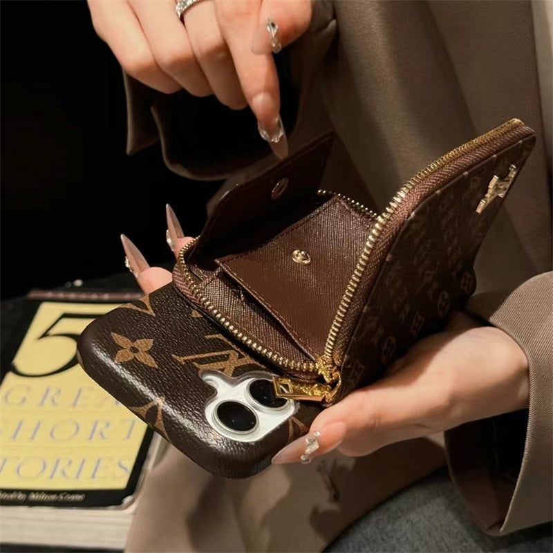 Louis Vuitton-inspired monogram leather iPhone case with card holder