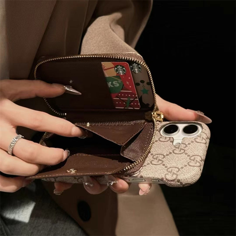 Louis Vuitton-inspired monogram leather iPhone case with card holder