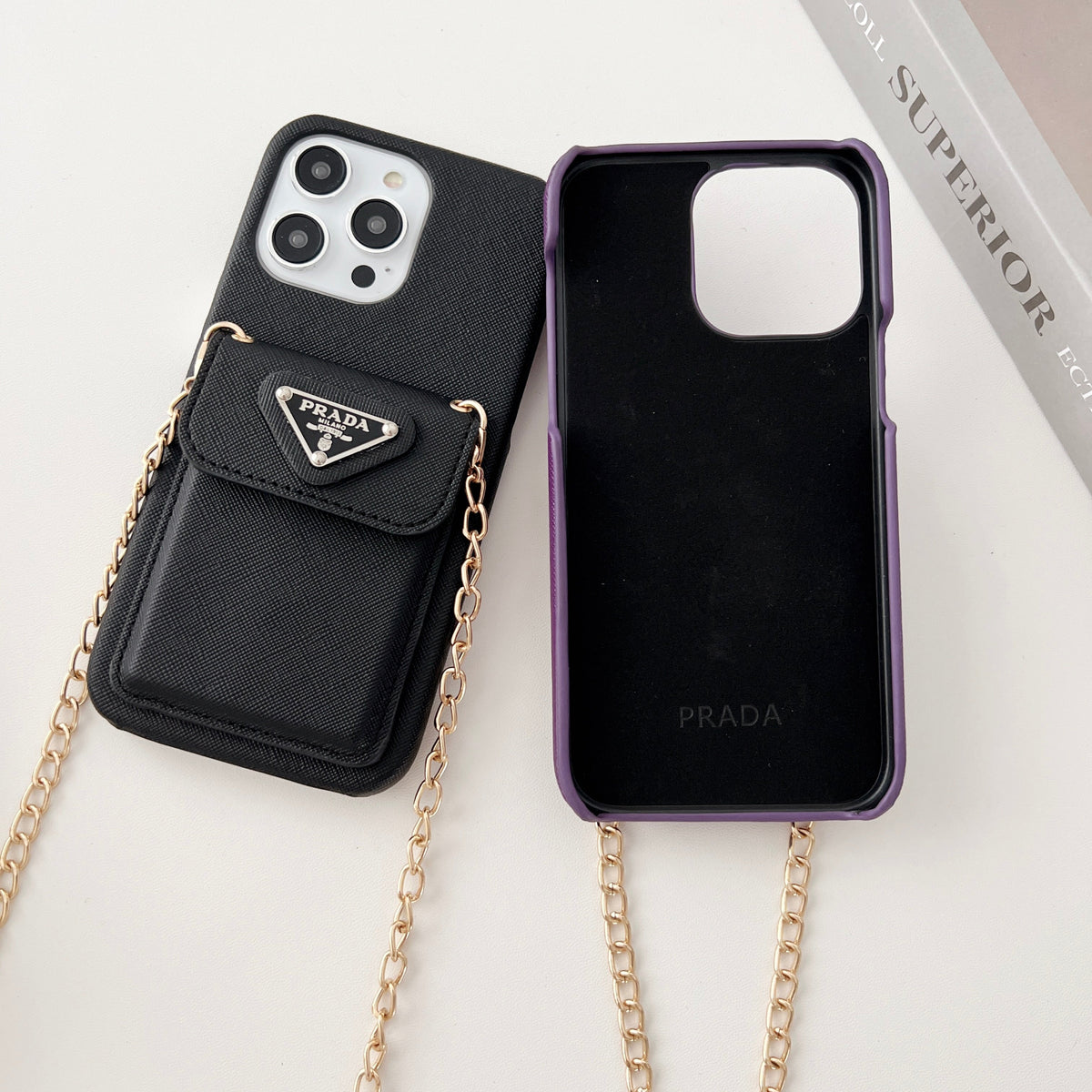 Prada-inspired leather iPhone case with card holder