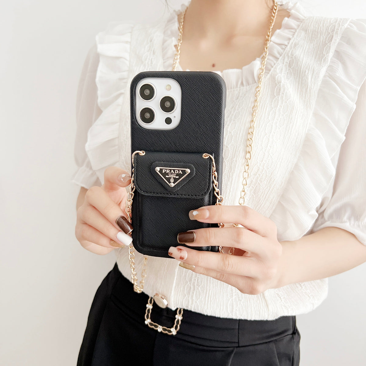 Prada-inspired leather iPhone case with card holder