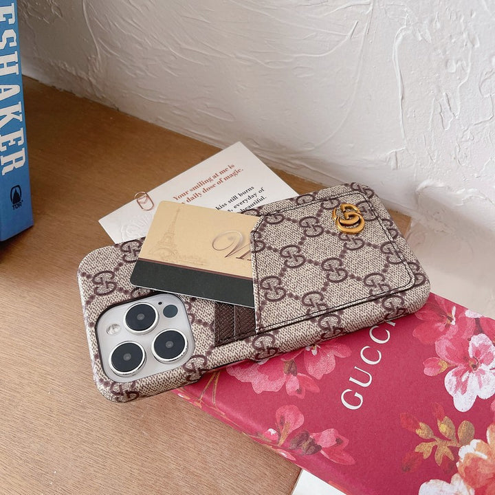 Gucci-inspired monogram iPhone case with back card pocket