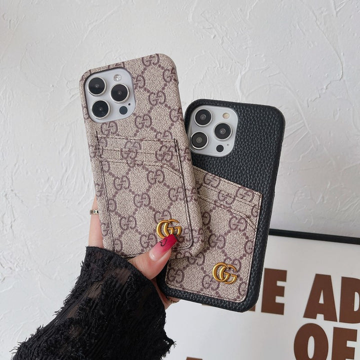 Gucci-inspired monogram iPhone case with back card pocket