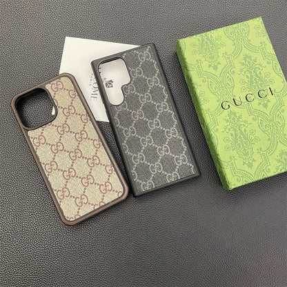 Gucci-inspired check and monogram cases for iPhone 13 and Samsung