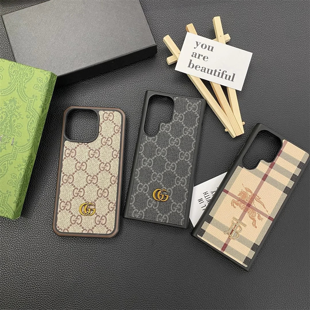 Gucci-inspired check and monogram cases for iPhone 13 and Samsung