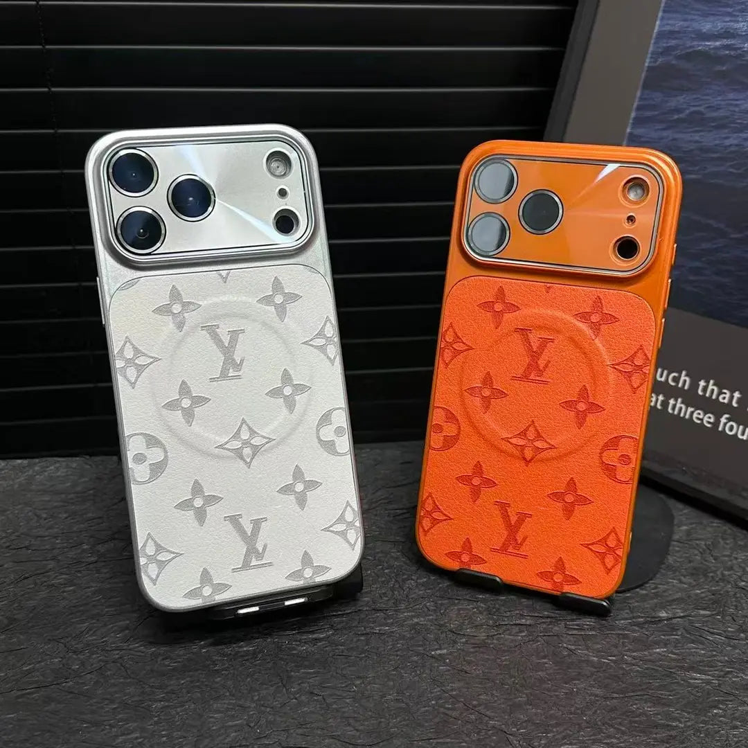 Louis Vuitton-inspired light monogram iPhone 17 case with contrasting camera trim