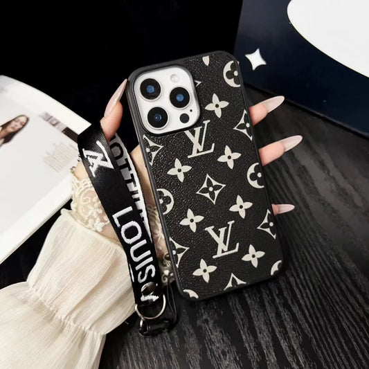Louis Vuitton-inspired bright monogram phone case with wrist strap