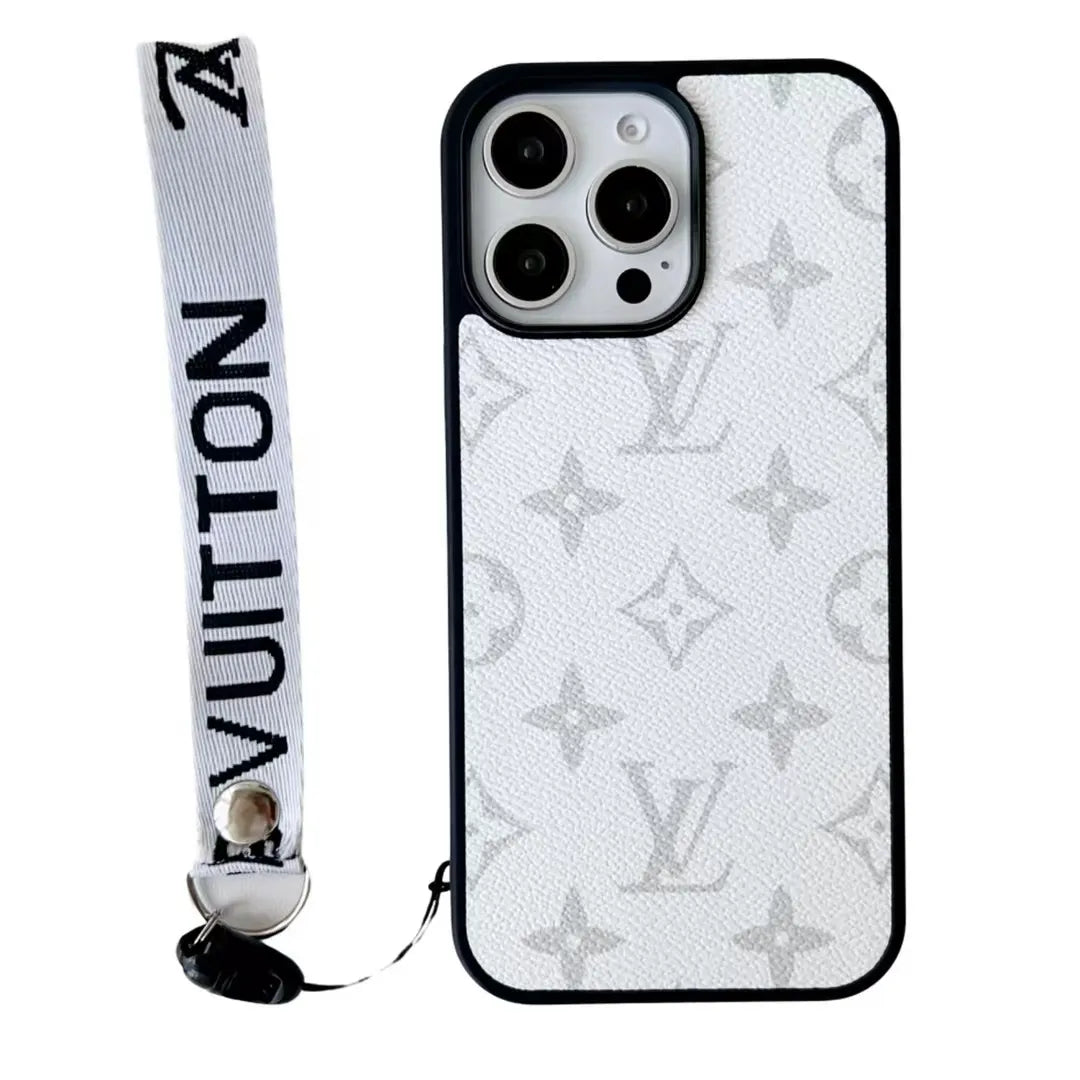 Louis Vuitton-inspired bright monogram phone case with wrist strap