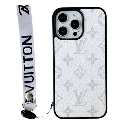 Louis Vuitton-inspired bright monogram phone case with wrist strap