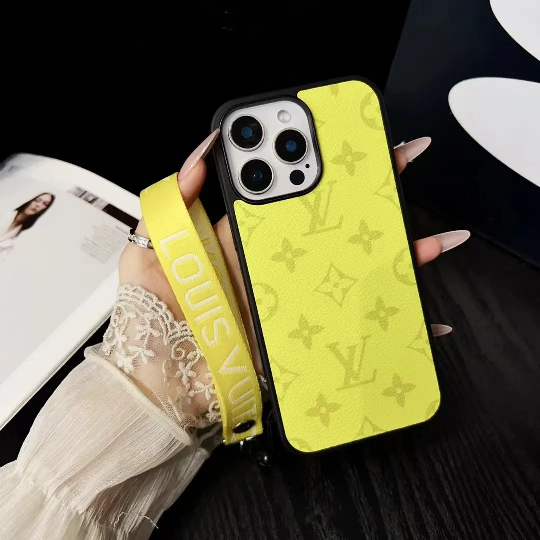Louis Vuitton-inspired bright monogram phone case with wrist strap