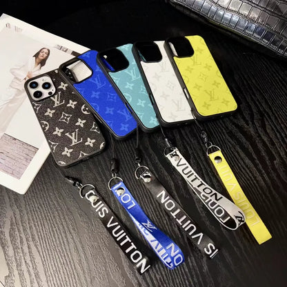 Louis Vuitton-inspired bright monogram phone case with wrist strap