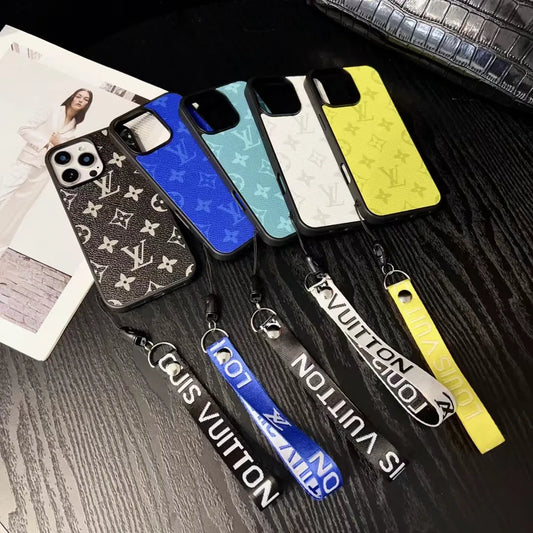 Louis Vuitton-inspired bright monogram phone case with wrist strap