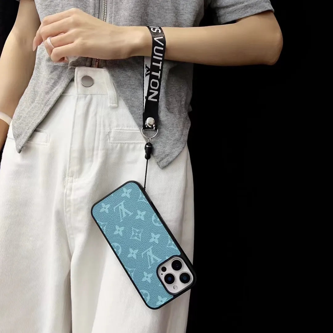 Louis Vuitton-inspired bright monogram phone case with wrist strap