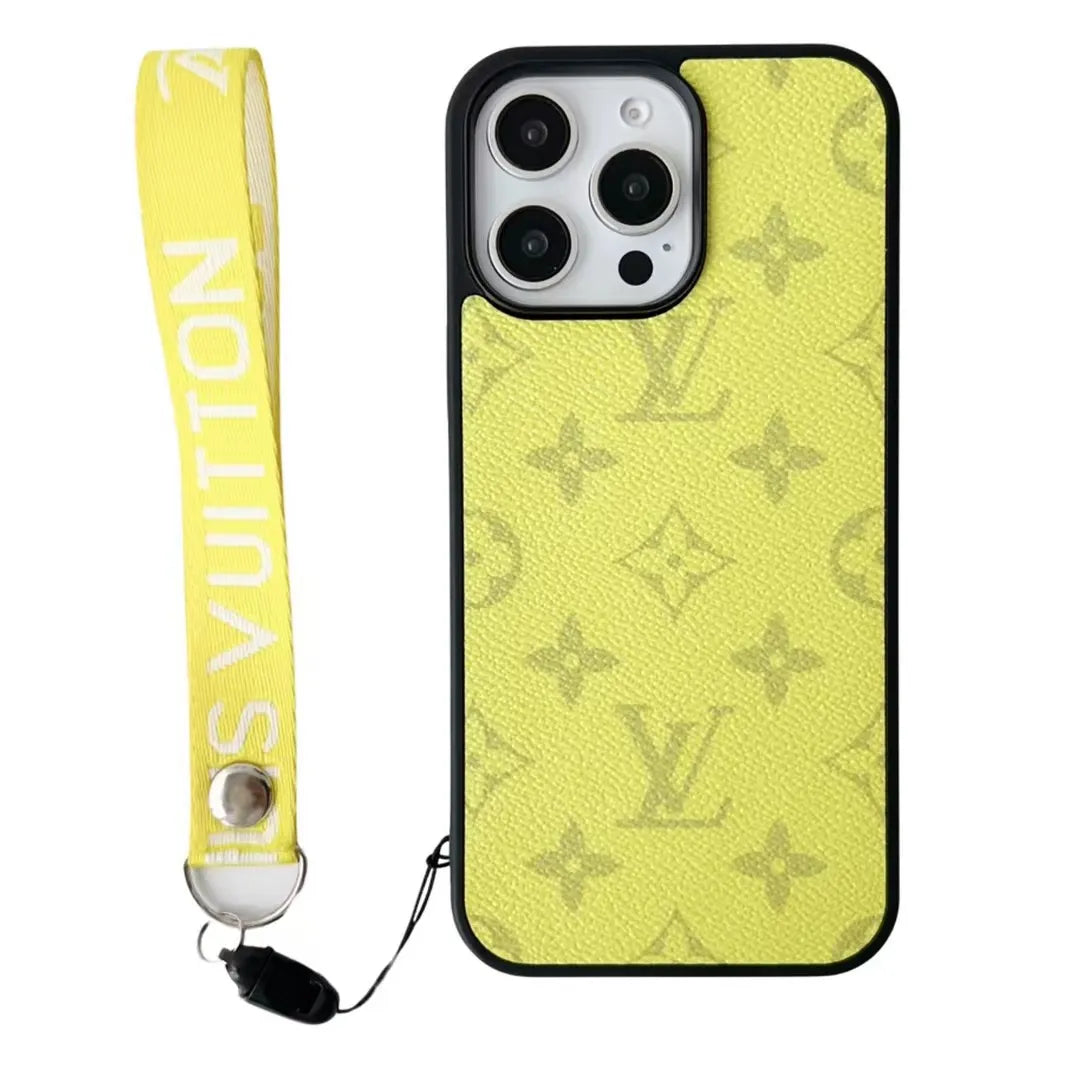 Louis Vuitton-inspired bright monogram phone case with wrist strap