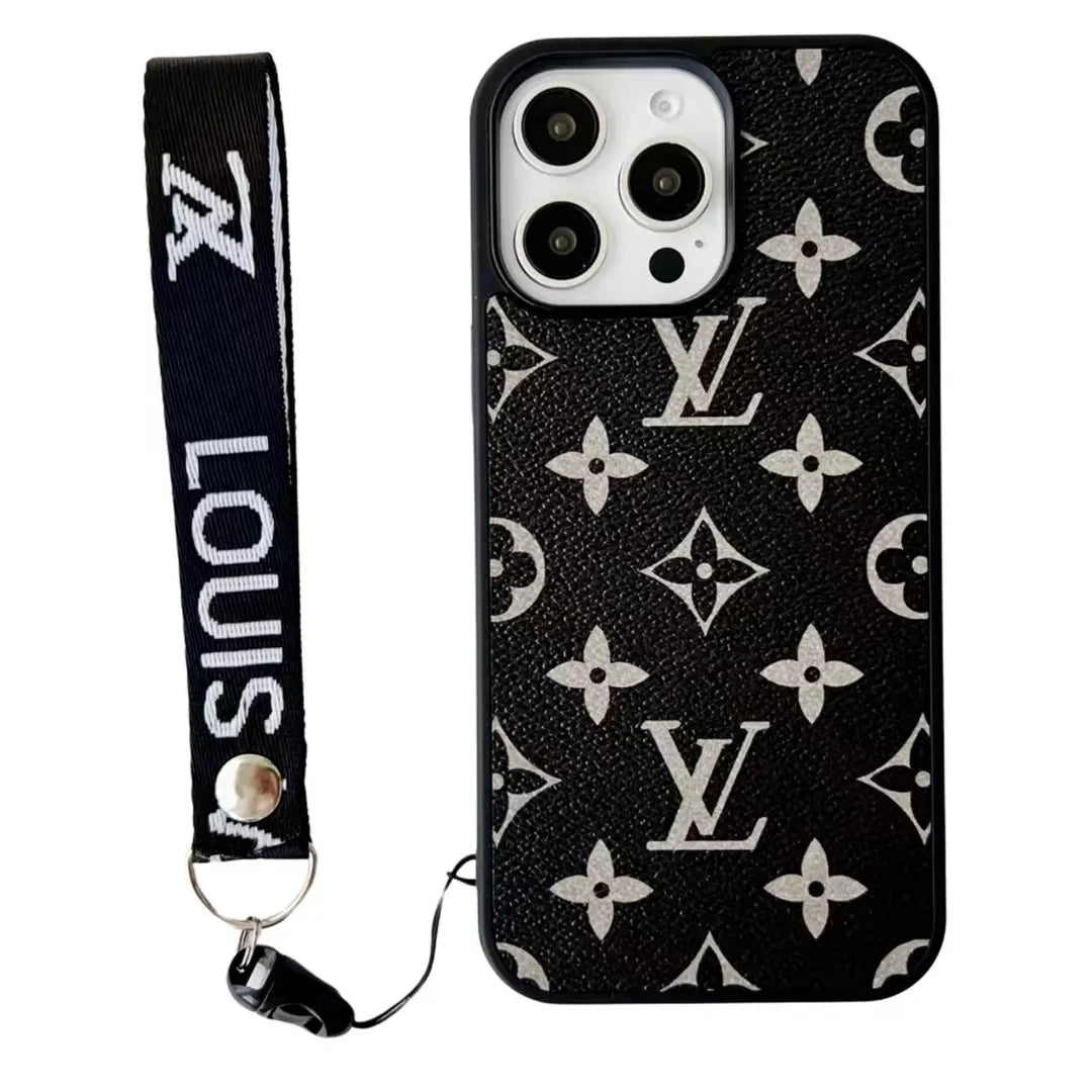 Louis Vuitton-inspired bright monogram phone case with wrist strap