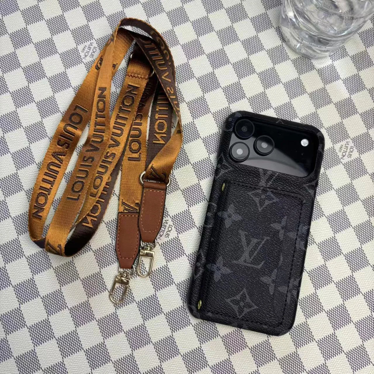 Louis Vuitton-inspired monogram iPhone 17 case with card pocket