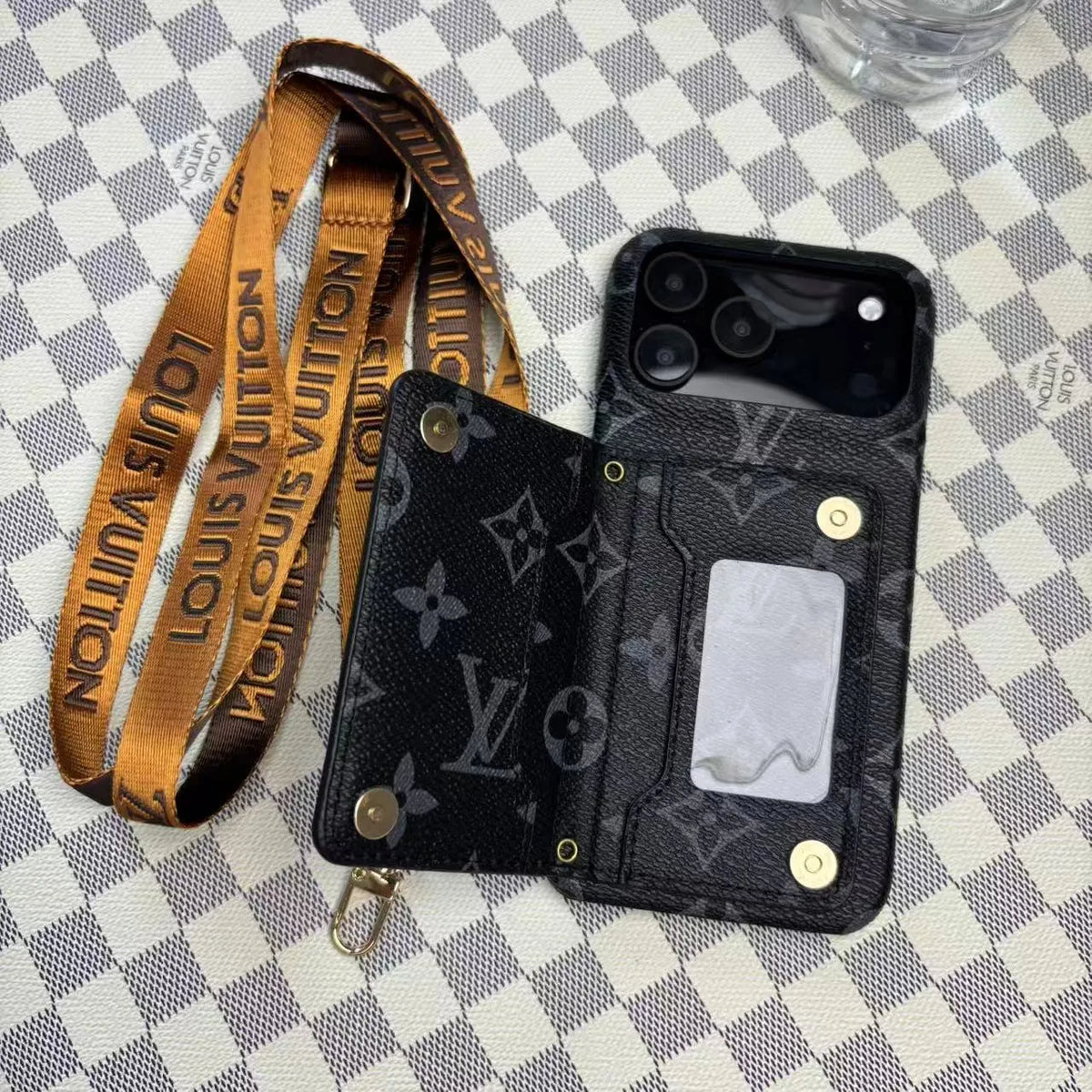 Louis Vuitton-inspired monogram iPhone 17 case with card pocket