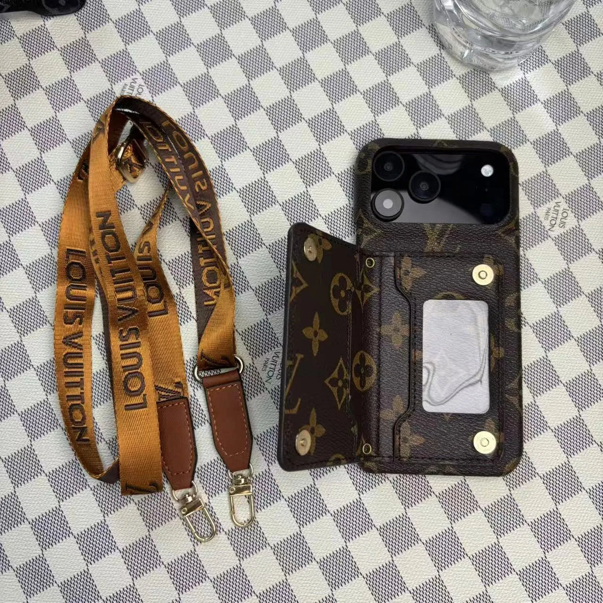 Louis Vuitton-inspired monogram iPhone 17 case with card pocket
