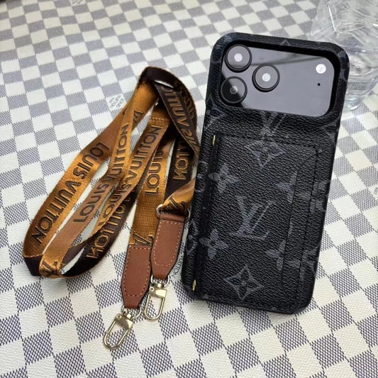 Louis Vuitton-inspired monogram iPhone 17 case with card pocket, black