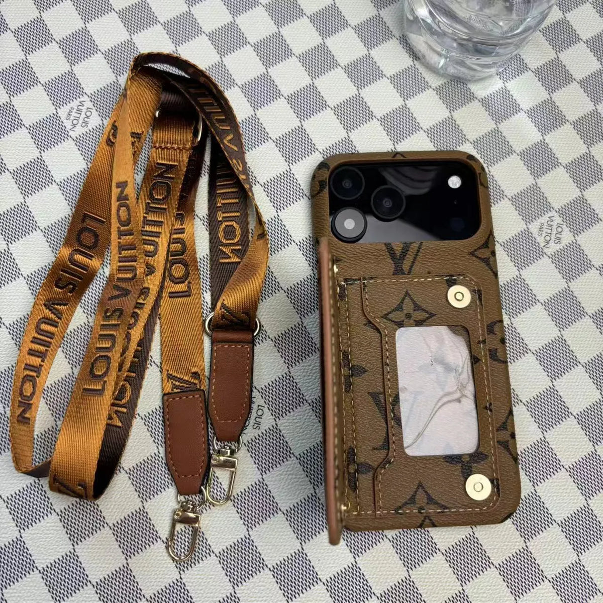 Louis Vuitton-inspired monogram iPhone 17 case with card pocket