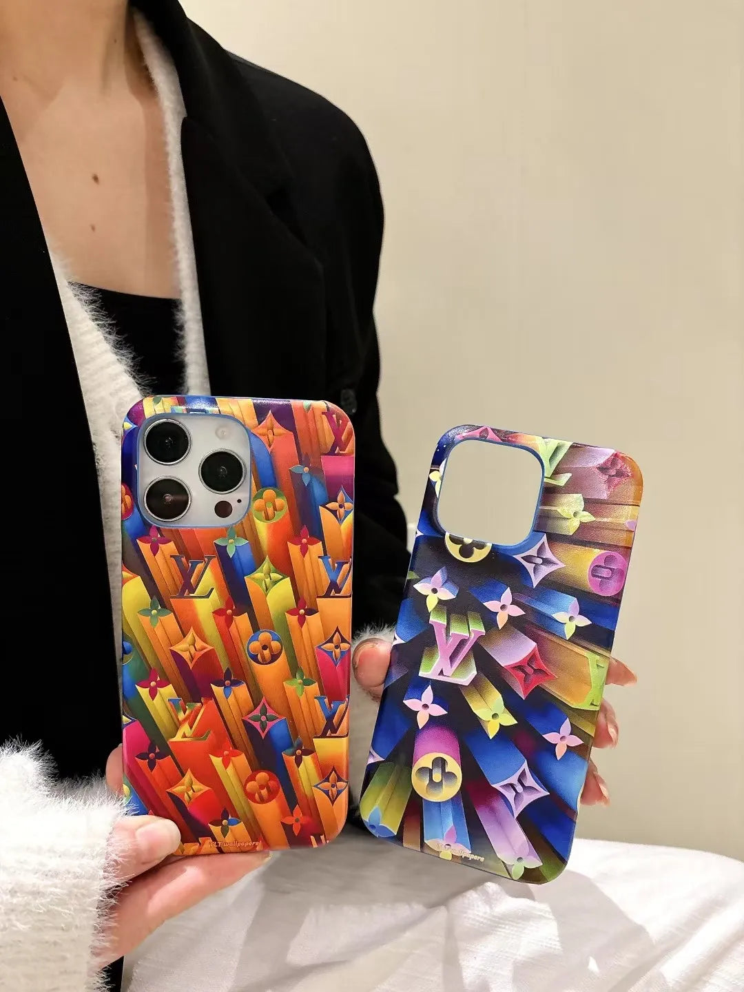 Louis Vuitton-inspired colorful character collage iPhone case