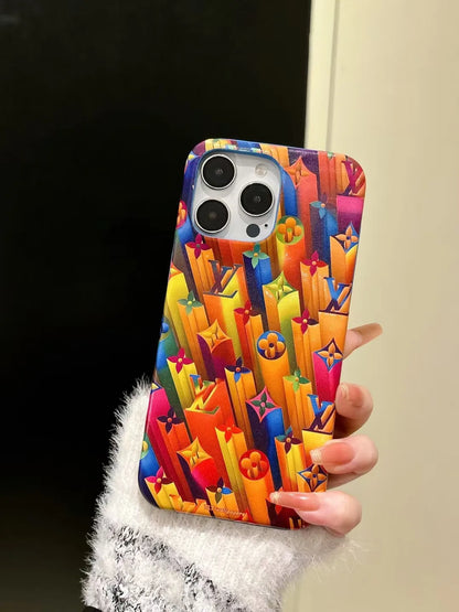 Louis Vuitton-inspired colorful character collage iPhone case