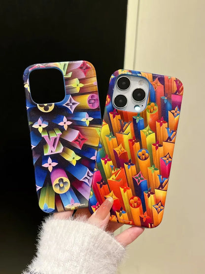 Louis Vuitton-inspired colorful character collage iPhone case