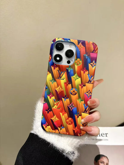 Louis Vuitton-inspired colorful character collage iPhone case