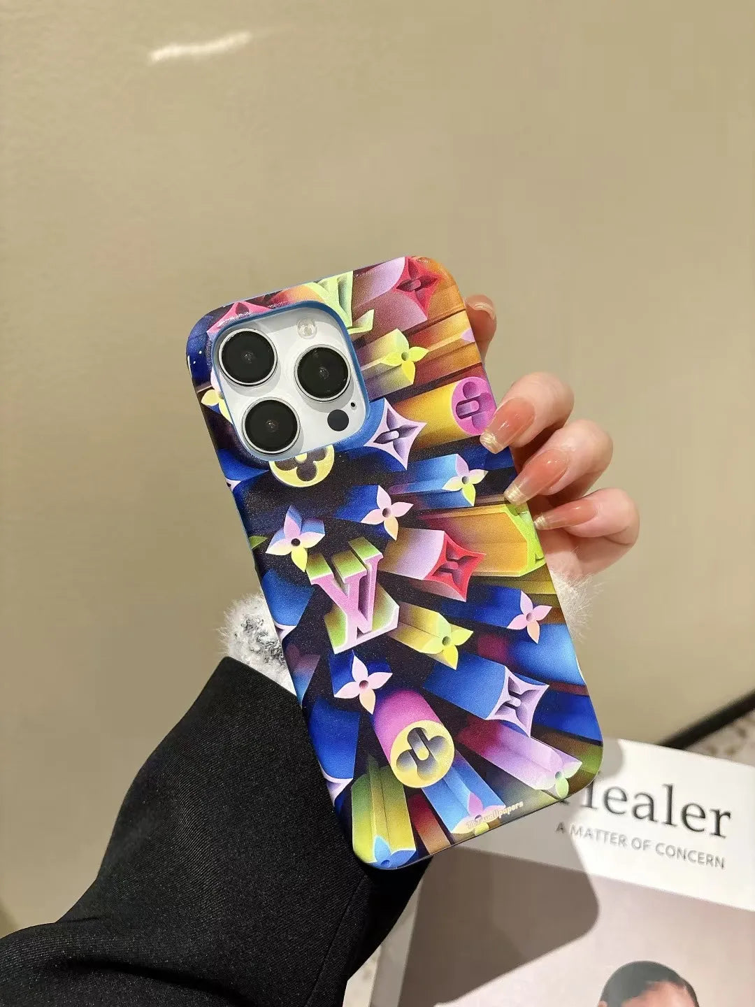 Louis Vuitton-inspired colorful character collage iPhone case
