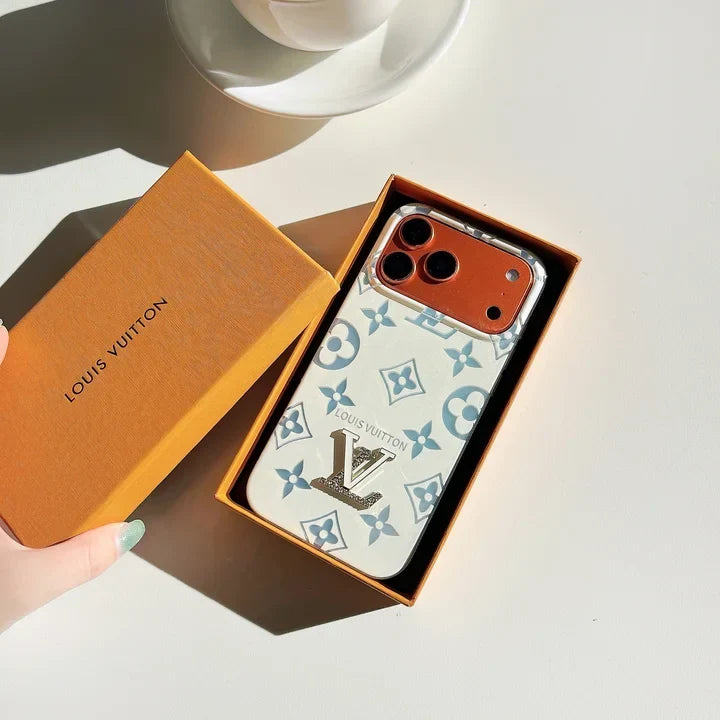 Louis Vuitton-inspired monogram phone case with hand chain, white