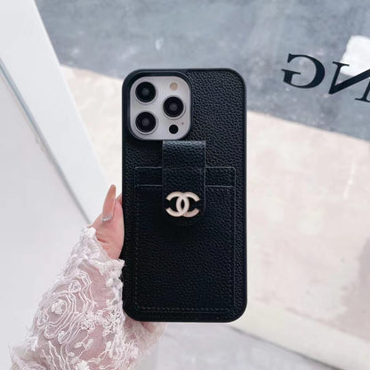Chanel-inspired phone wallet case with contrast card pocket