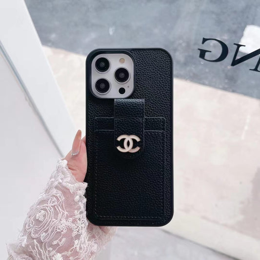 Chanel-inspired phone wallet case with contrast card pocket
