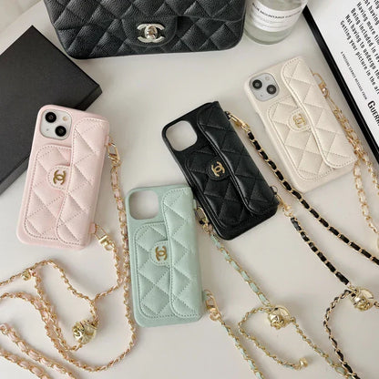 Chanel-inspired wallet crossbody chain iPhone case