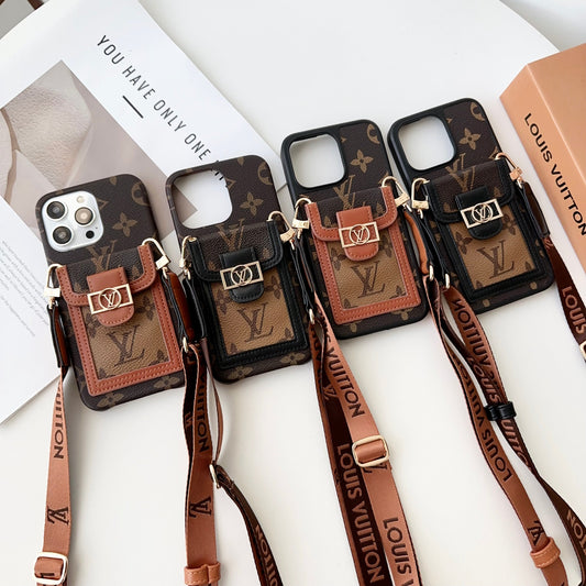 Louis Vuitton-inspired leather monogram crossbody iPhone case