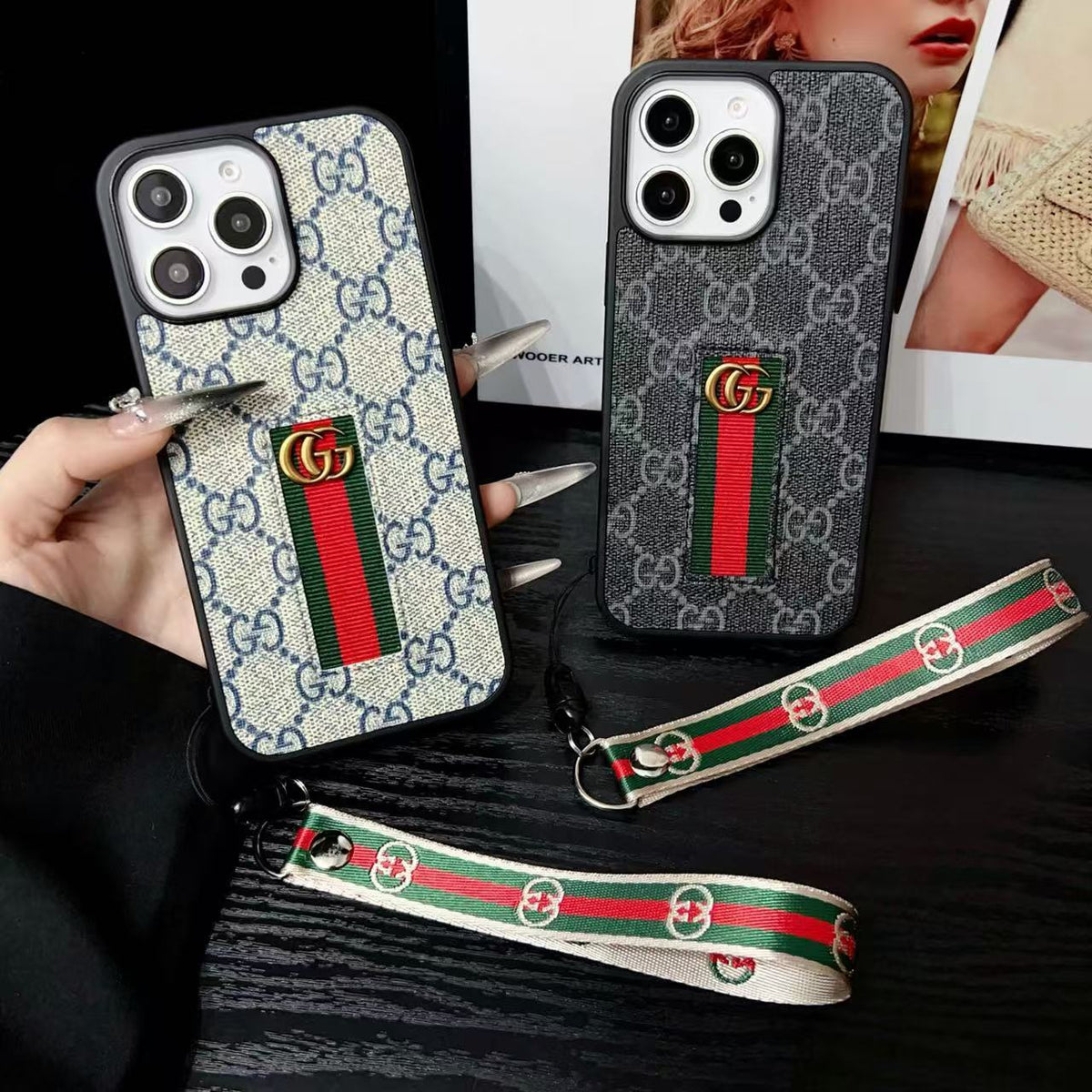 Gucci-inspired iPhone case with hand strap