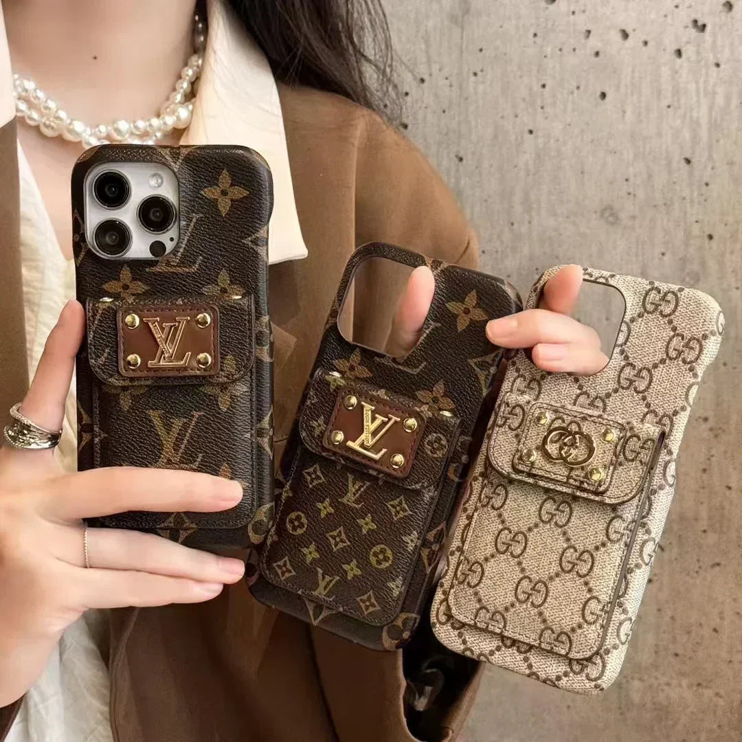 Louis Vuitton-inspired monogram canvas phone case with card holder