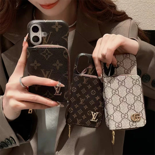 Louis Vuitton-inspired monogram leather iPhone case with card holder