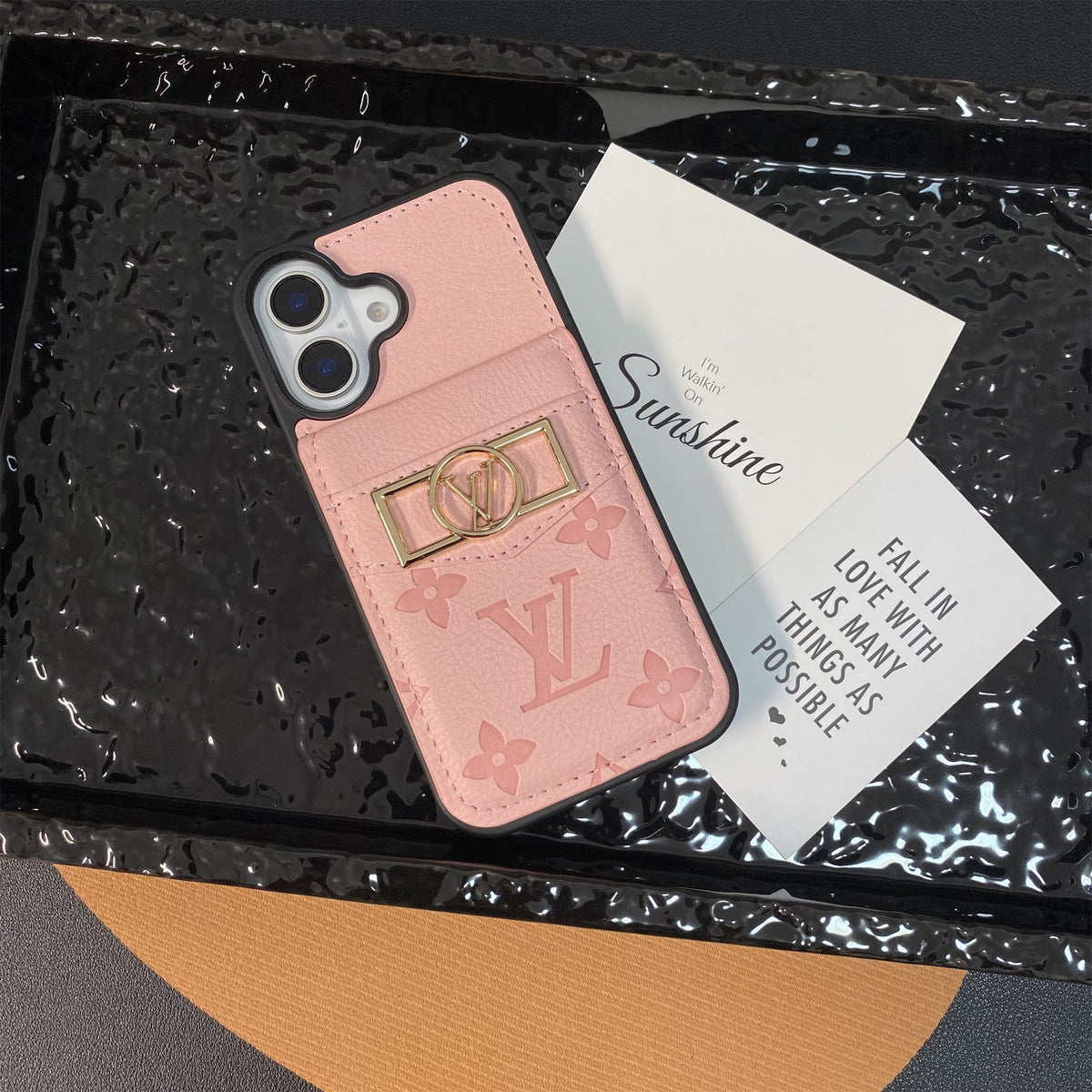 Louis Vuitton-inspired monogram phone case with card pocket