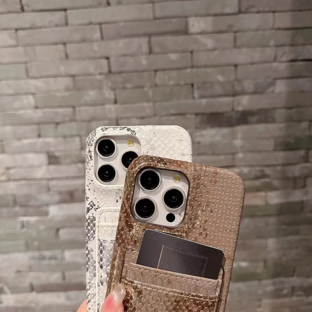Prada-inspired textured phone case with triangle emblem