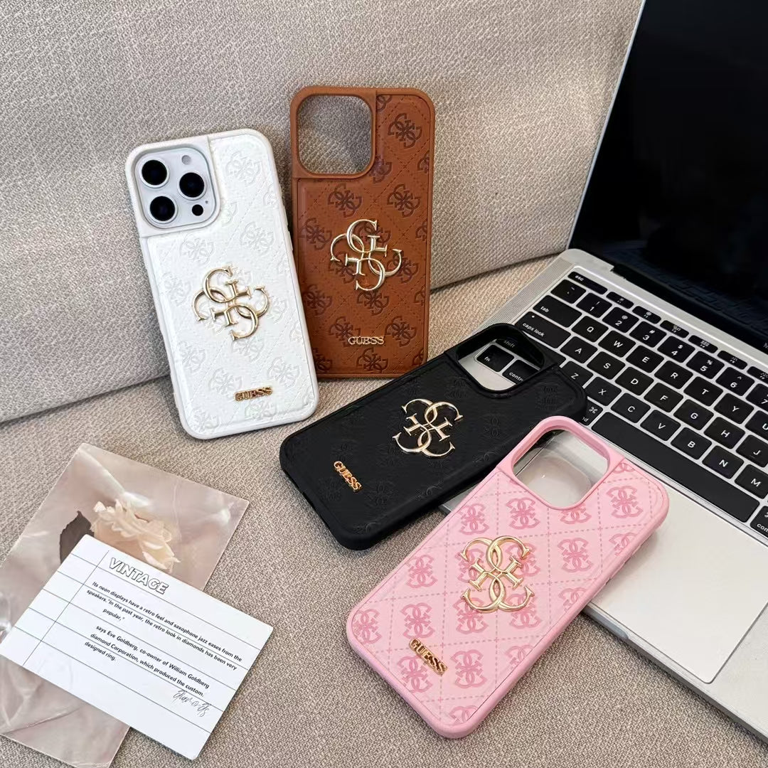 Guess-inspired monogram iPhone case with gold-tone detail