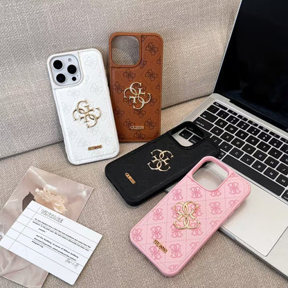 Guess-inspired monogram iPhone case with gold-tone detail