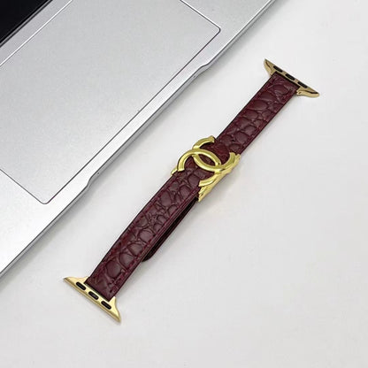 Chanel-inspired leather watch strap with metal detail