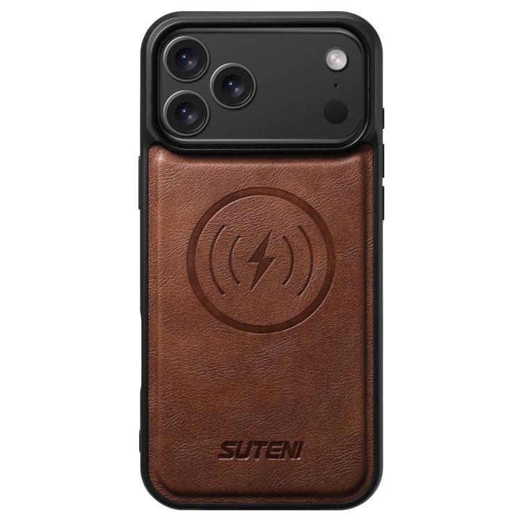 Cowhide leather magnetic phone case for iPhone 17 / 16 / 15 / 14, brown