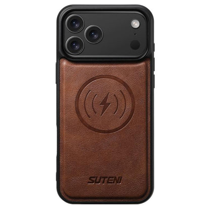 Cowhide leather magnetic phone case for iPhone 17 / 16 / 15 / 14, brown
