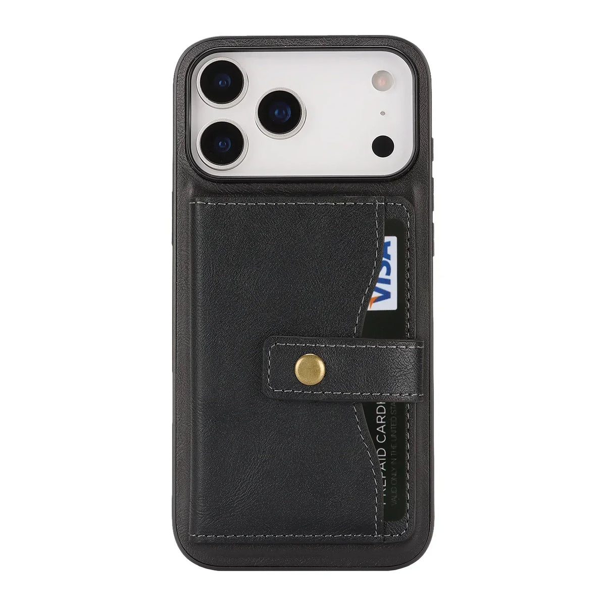 Leather phone case wallet cash card holder for iPhone 17 / 16 / 15 / 14, black