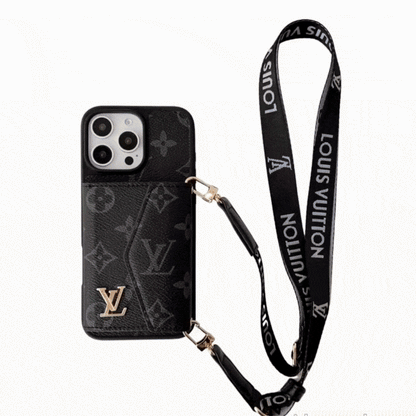 Canvas and leather crossbody iPhone case with accordion card holder