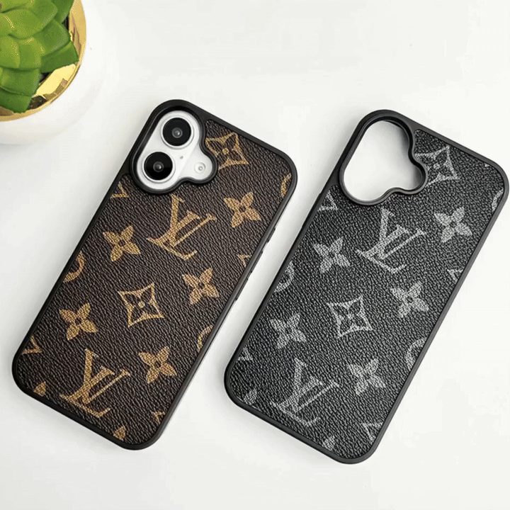 Louis Vuitton-inspired monogram leather iPhone case with camera cutout